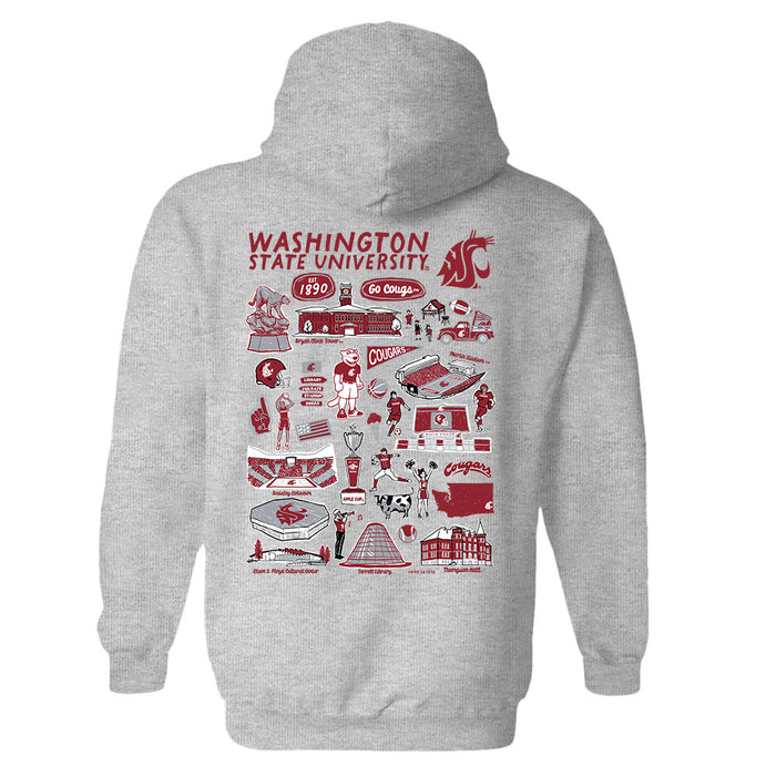Washington State Cougars WSU Hand Sketched Artwork Cotton Fleece Women Hoodie - Vive La Fête - Online Apparel Store