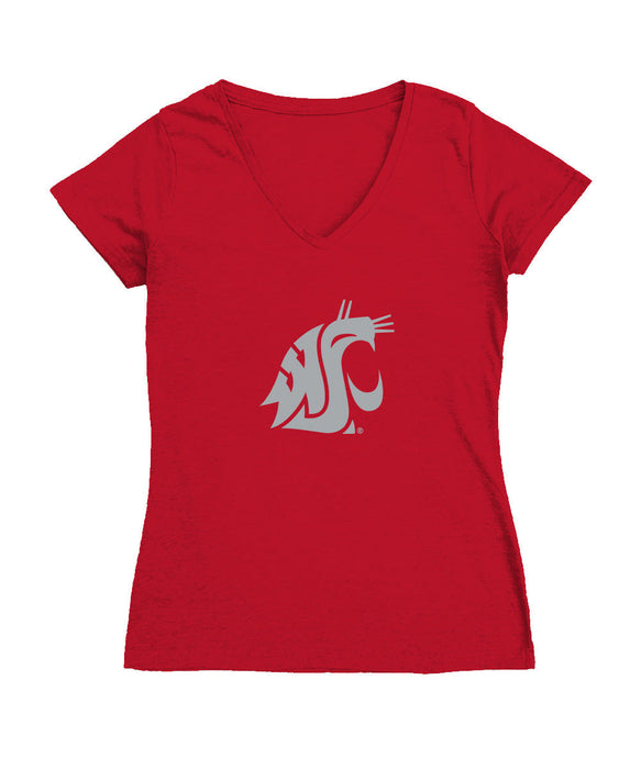 Washington State University WSU Cougars Women's V-neck Fitted Cotton T-Shirt Red