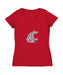Washington State University WSU Cougars Women's V-neck Fitted Cotton T-Shirt Red
