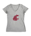 Washington State University WSU Cougars Women's V-neck Fitted Cotton T-Shirt Grey