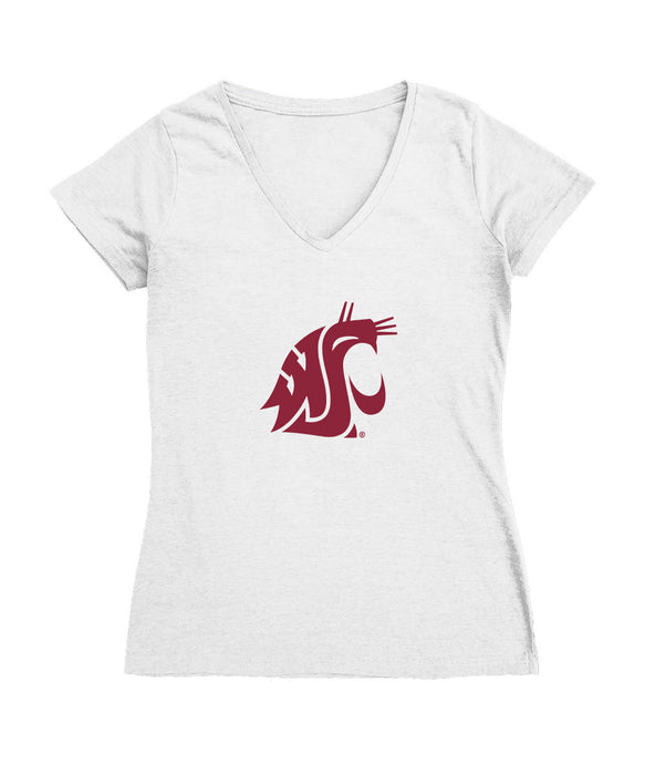 Washington State University WSU Cougars Women's V-neck Fitted Cotton T-Shirt White