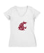 Washington State University WSU Cougars Women's V-neck Fitted Cotton T-Shirt White