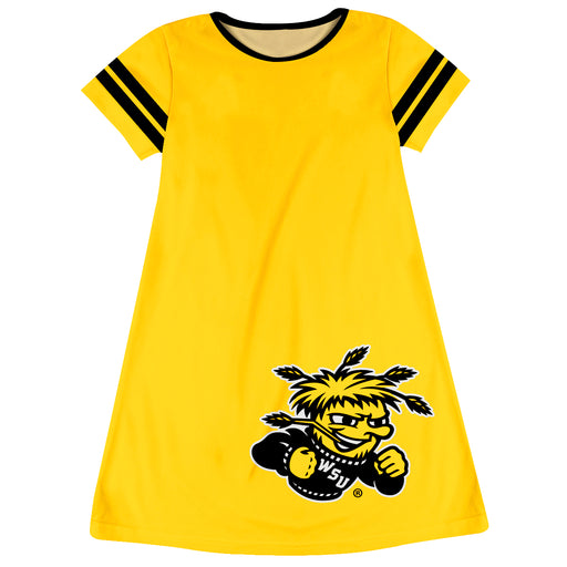 Wichita State Shockers WSU Vive La Fete Girls Game Day Short Sleeve Yellow A-Line Dress with large Logo