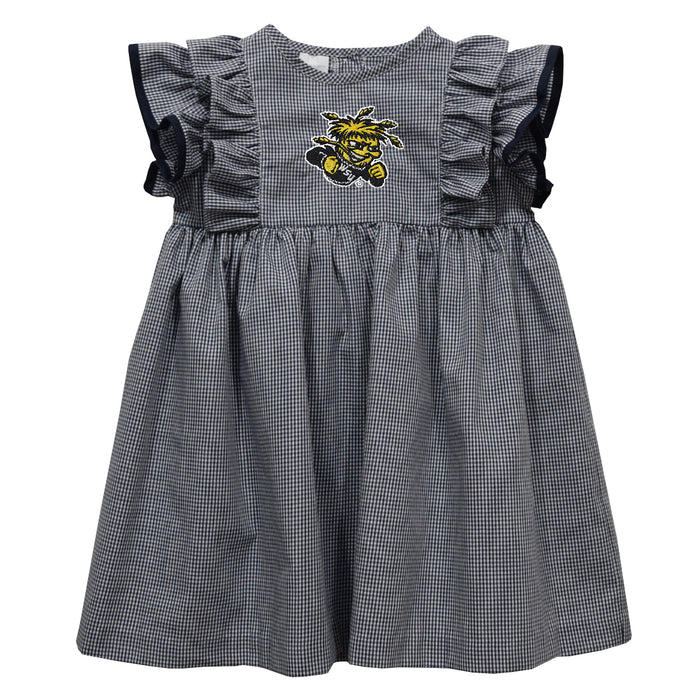 Wichita State Shockers WSU Embroidered Black Gingham Ruffle Dress