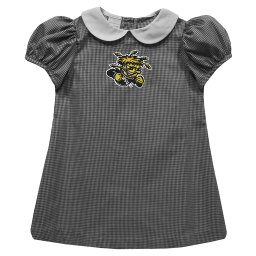 Wichita State Shockers WSU Embroidered Black Gingham Short Sleeve A Line Dress