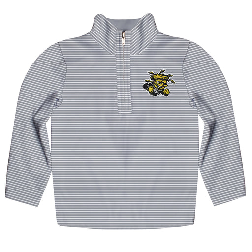Wichita State Shockers WSU Embroidered Gray Stripes Quarter Zip Pullover