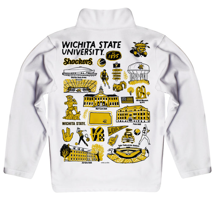 Wichita State Shockers WSU Hand Sketched Vive La Fete Impressions Artwork White Boys Quarter Zip Pullover V1 - Vive La Fête - Online Apparel Store