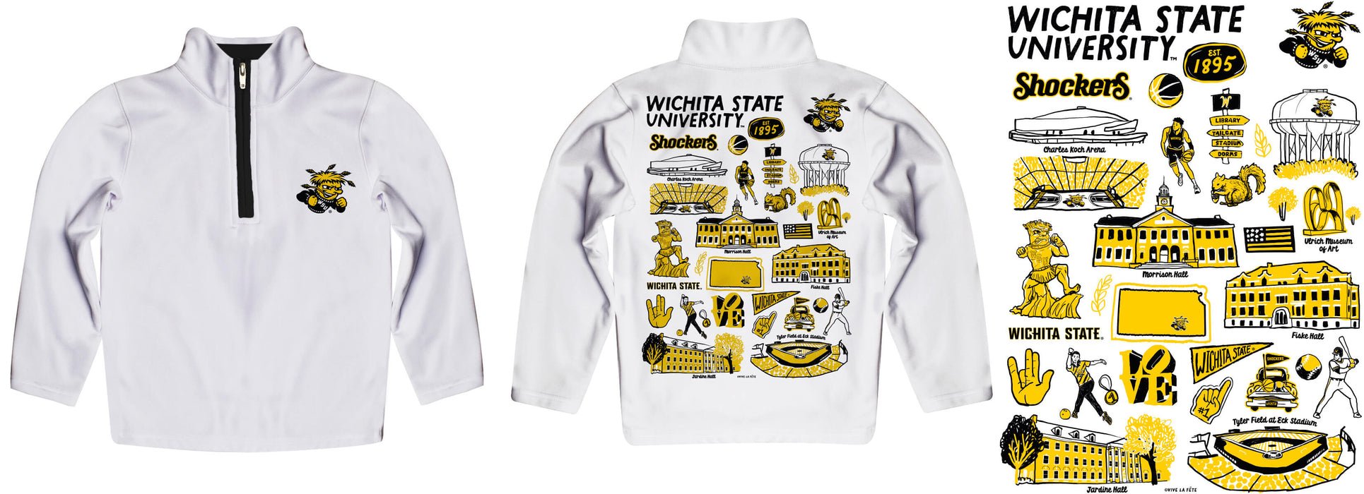 Wichita State Shockers WSU Hand Sketched Vive La Fete Impressions Artwork White Boys Quarter Zip Pullover V1 - Vive La Fête - Online Apparel Store