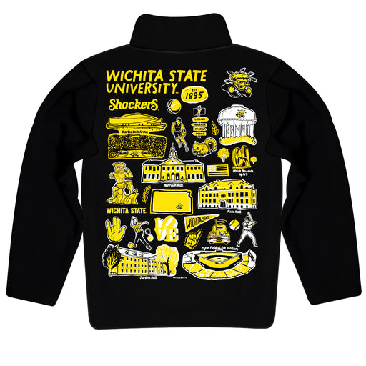 Wichita State Shockers WSU Hand Sketched Vive La Fete Impressions Artwork Black Boys Quarter Zip Pullover V1 - Vive La Fête - Online Apparel Store
