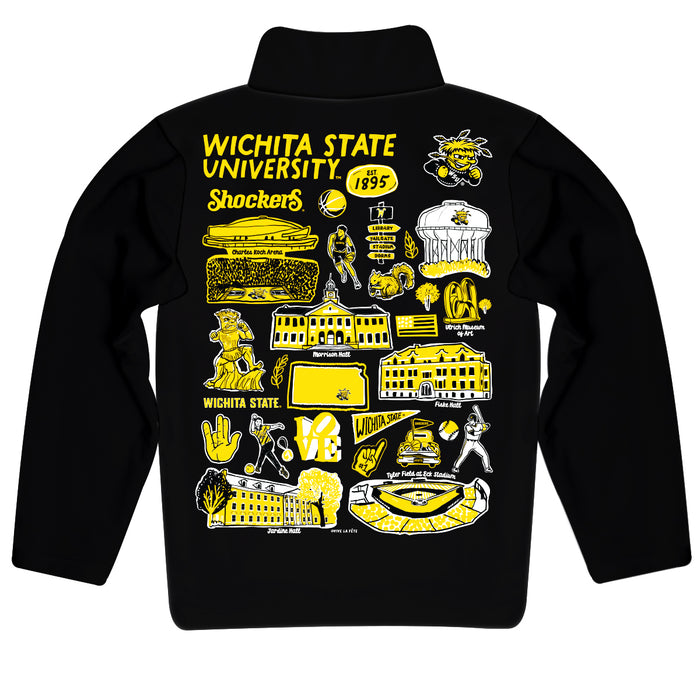 Wichita State Shockers WSU Hand Sketched Vive La Fete Impressions Artwork Black Boys Quarter Zip Pullover V1 - Vive La Fête - Online Apparel Store