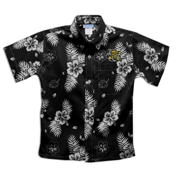 Wichita State Shockers WSU Black Hawaiian Short Sleeve Button Down Shirt
