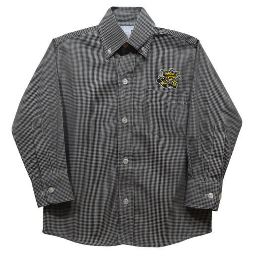 Wichita State Shockers WSU Embroidered Black Gingham Long Sleeve Button Down