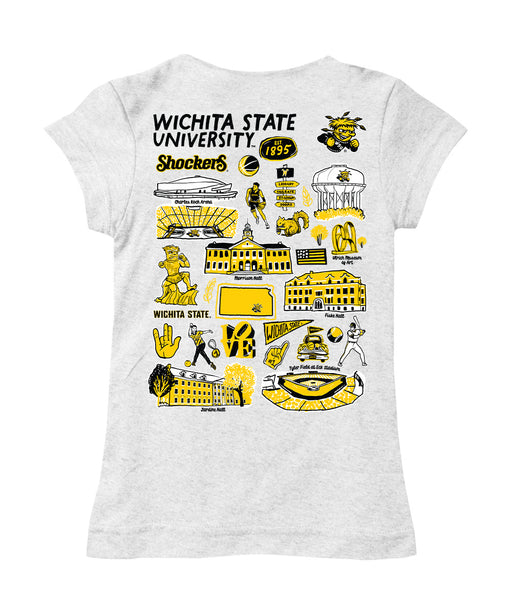 Wichita State Shockers WSU Hand Sketched Vive La Fete Impressions Artwork White Girls Cotton Short Sleeve Tee - Vive La Fête - Online Apparel Store