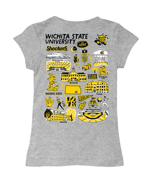 Wichita State Shockers WSU Hand Sketched Vive La Fete Impressions Artwork Grey Girls Cotton Short Sleeve Tee - Vive La Fête - Online Apparel Store
