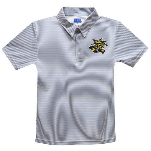 Wichita State Shockers WSU Embroidered Gray Stripes Short Sleeve Polo Box Shirt