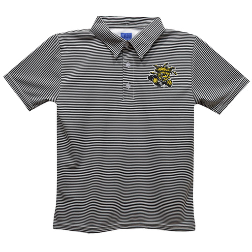 Wichita State Shockers WSU Embroidered Black Stripes Short Sleeve Polo Box Shirt