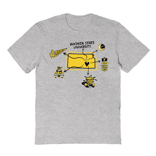 Wichita State Shockers WSU Hand Sketched Vive La Fete Impressions Icones Kids Grey T-shirt