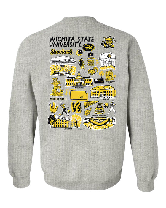 Wichita State Shockers WSU Hand Sketched Artwork Black Crewneck Sweatshirt for Women - Vive La Fête - Online Apparel Store