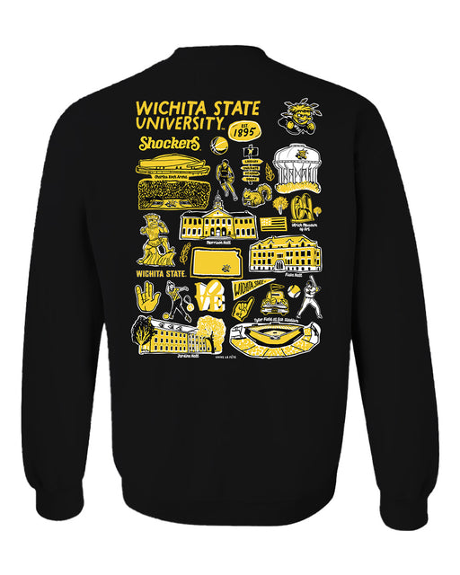 Wichita State Shockers WSU Hand Sketched Artwork Black Crewneck Sweatshirt for Women - Vive La Fête - Online Apparel Store