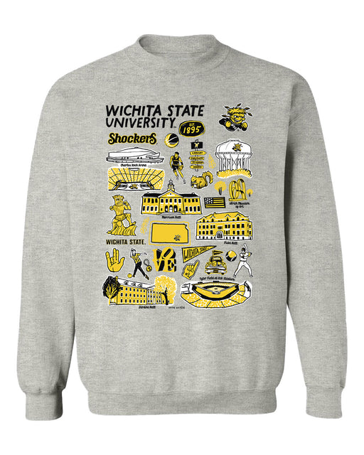 Wichita State Shockers WSU Hand Sketched Vive La Fete Impressions Grey Cotton Crewneck Sweatshirt for Women