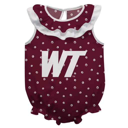 West Texas A&M Buffaloes Swirls Maroon Sleeveless Ruffle Onesie Logo Bodysuit