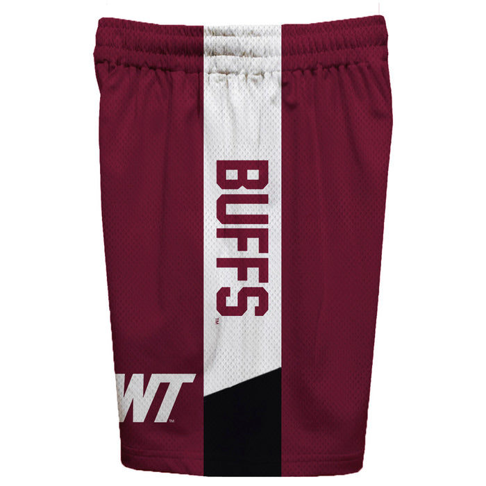 West Texas A&M Buffaloes Vive La Fete Game Day Maroon Stripes Boys Solid White Athletic Mesh Short