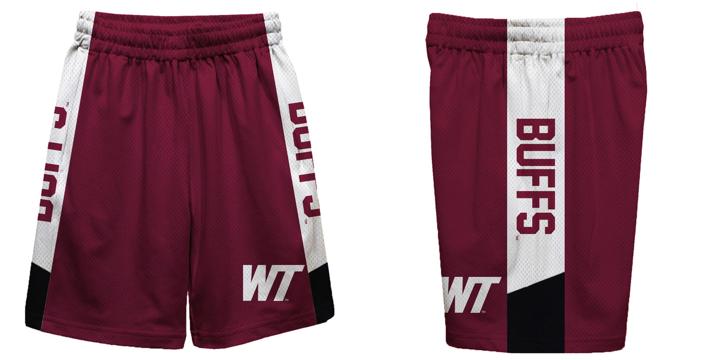 West Texas A&M Buffaloes Vive La Fete Game Day Maroon Stripes Boys Solid White Athletic Mesh Short