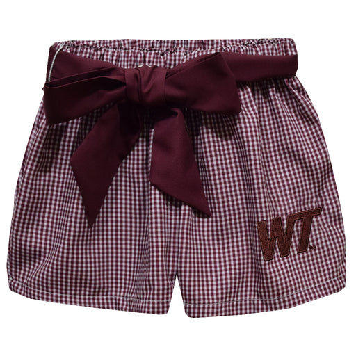 West Texas A&M Buffaloes Embroidered Maroon Gingham Girls Short with Sash