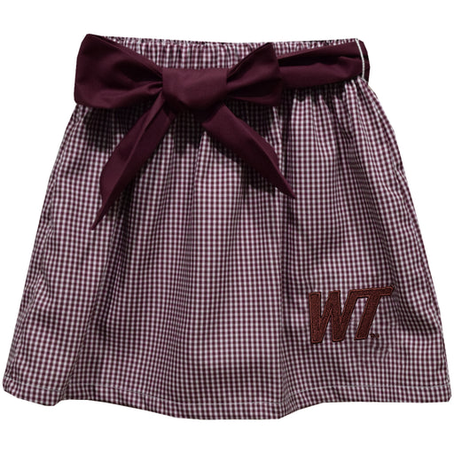 West Texas A&M Buffaloes Embroidered Maroon Gingham Girls Skirt With Sash
