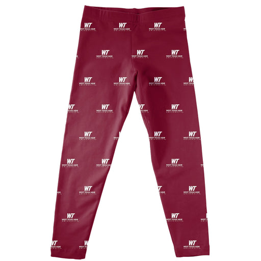 West Texas A&M Buffaloes Vive La Fete Girls Game Day All Over Logo Elastic Waist Classic Play Maroon Leggings Tights