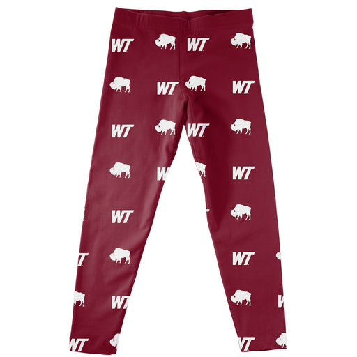West Texas A&M Buffaloes Vive La Fete Girl Game Day All Over Two Logos Elastic Waist Classic Play Maroon Leggings Tights