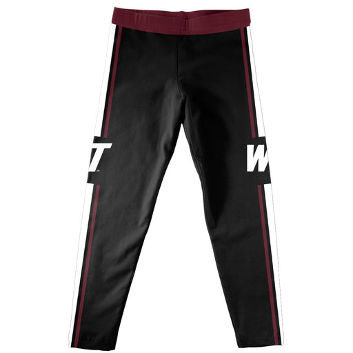 West Texas A&M Buffaloes Vive La Fete Girls Game Day Black with Maroon Stripes Leggings Tights
