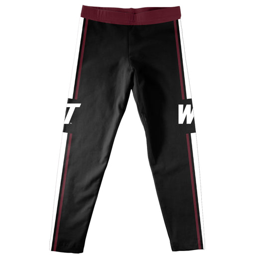 West Texas A&M Buffaloes Vive La Fete Girls Game Day Black with Maroon Stripes Leggings Tights