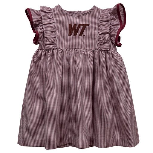 West Texas A&M Buffaloes Embroidered Maroon Gingham Ruffle Dress