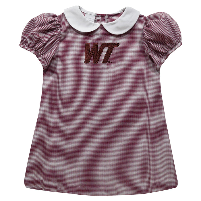 West Texas A&M Buffaloes Embroidered Maroon Gingham Short Sleeve A Line Dress