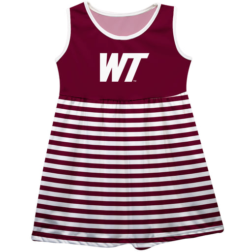 West Texas A&M Vive La Fete Girls Game Day Sleeveless Tank Dress Solid Maroon Logo Stripes on Skirt