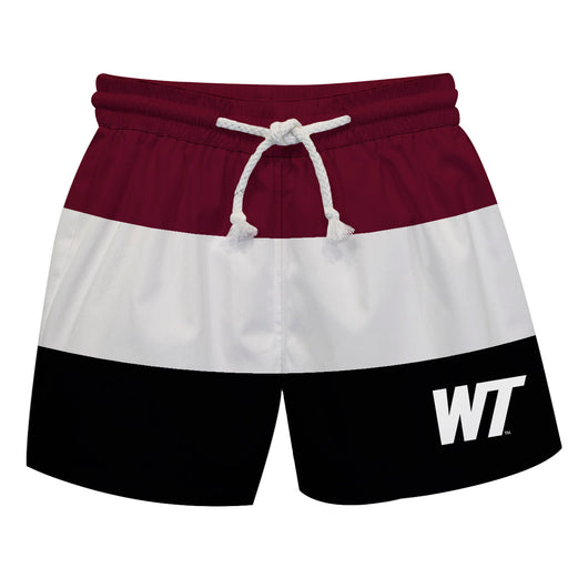 West Texas A&M Buffaloes Vive La Fete Maroon Stripes Swimtrunks V1