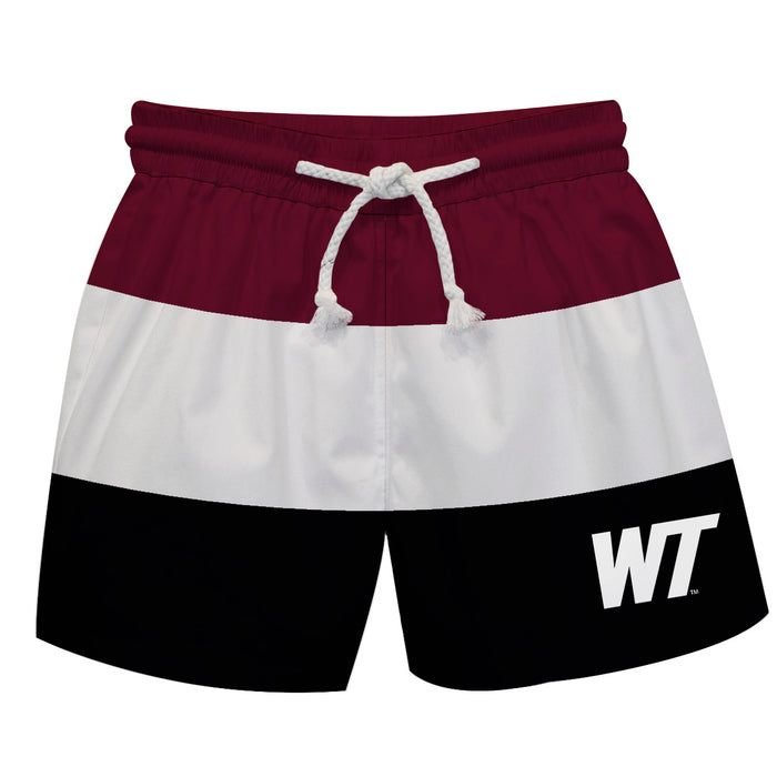 West Texas A&M Buffaloes Vive La Fete Maroon Stripes Swimtrunks V1