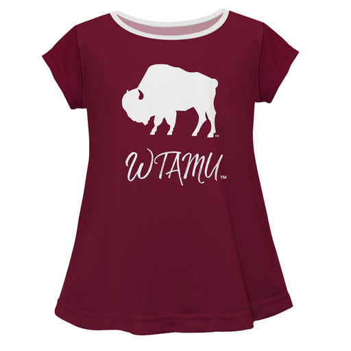 West Texas A&M Buffaloes Vive La Fete Girls Game Day Short Sleeve Maroon Top with School Logo and Name