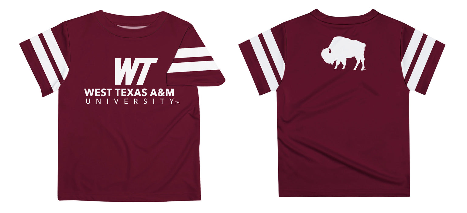 West Texas A&M Buffaloes Vive La Fete Boys Game Day Maroon Short Sleeve Tee with Stripes on Sleeves - Vive La Fête - Online Apparel Store