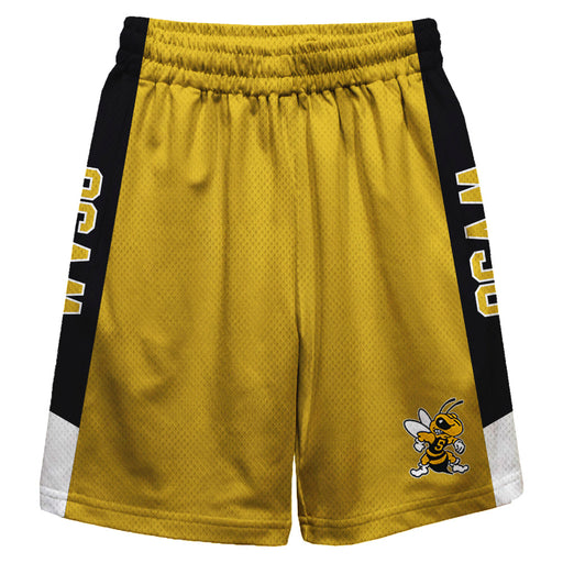 West Virginia State Yellow Jackets Vive La Fete Game Day Gold Stripes Boys Solid Black Athletic Mesh Short