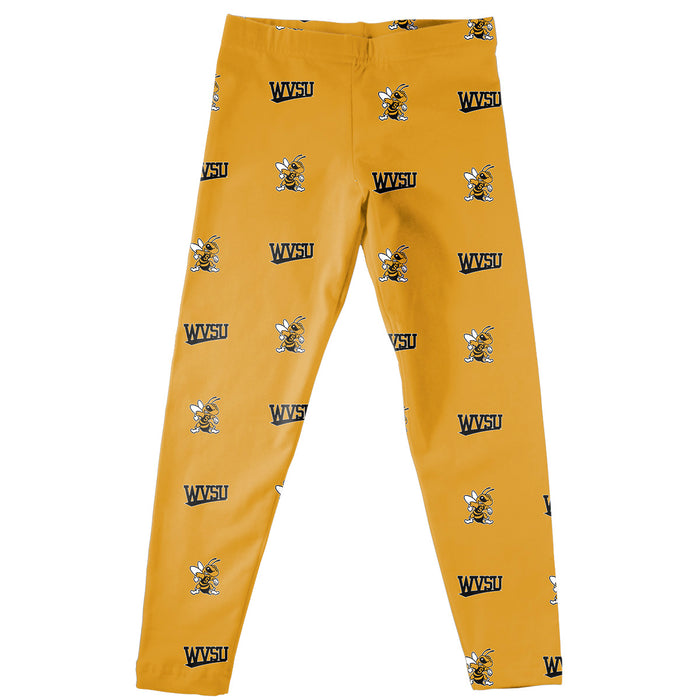 West Virginia Yellow Jackets WVSU Vive La Fete Girls All Over Two Logos Elastic Waist Classic Play Gold Leggings Tights