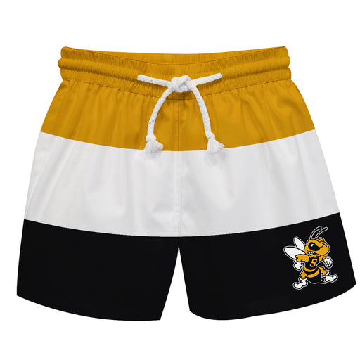 West Virginia Yellow Jackets WVSU Vive La Fete Gold Stripes Swimtrunks V1