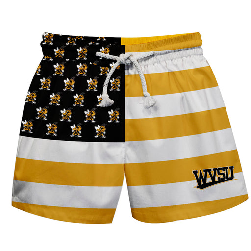 West Virginia Yellow Jackets WVSU Vive La Fete Game Day Gold Flag Swimtrunks V1