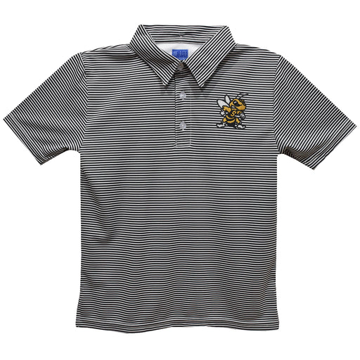 West Virginia Yellow Jackets WVSU Embroidered Black Stripes Short Sleeve Polo Box Shirt