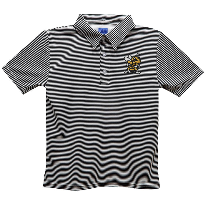 West Virginia Yellow Jackets WVSU Embroidered Black Stripes Short Sleeve Polo Box Shirt
