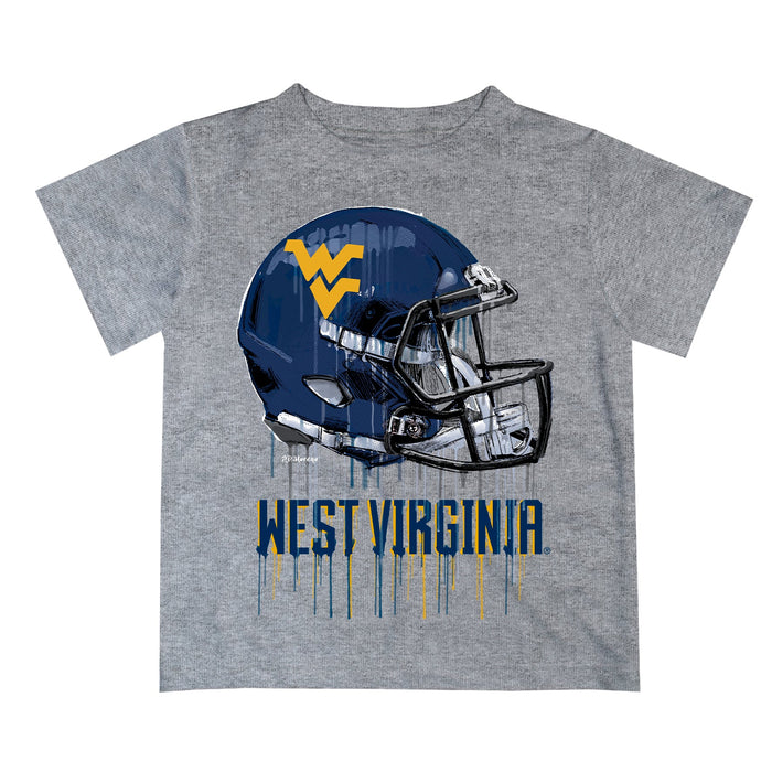 West Virginia University Mountaineers Original Dripping Football Helmet Heather Gray T-Shirt by Vive La Fete