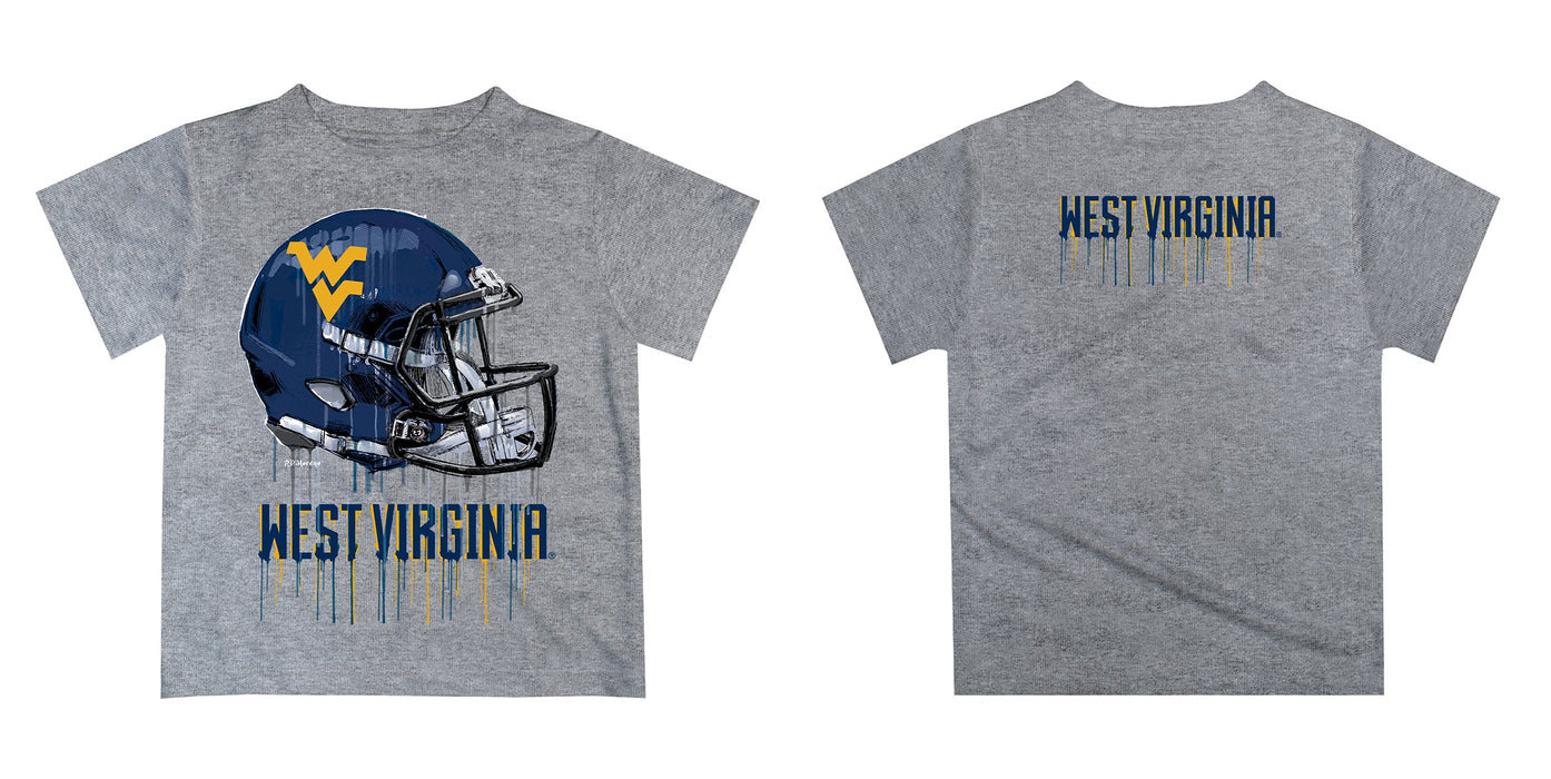 West Virginia University Mountaineers Original Dripping Football Helmet Heather Gray T-Shirt by Vive La Fete - Vive La Fête - Online Apparel Store