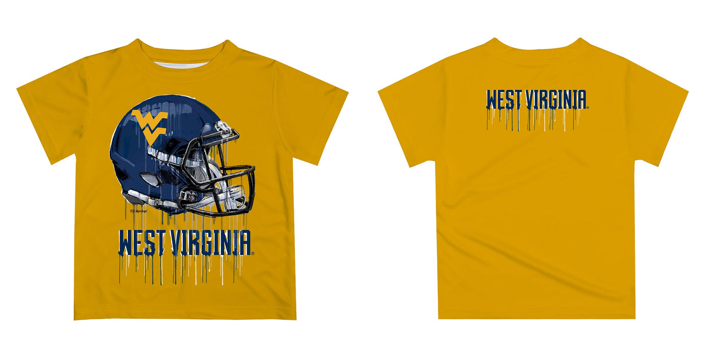 West Virginia University Mountaineers Original Dripping Football Gold T-Shirt by Vive La Fete - Vive La Fête - Online Apparel Store