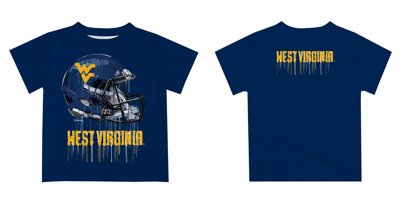 West Virginia University Mountaineers Original Dripping Football Helmet Blue T-Shirt by Vive La Fete - Vive La Fête - Online Apparel Store